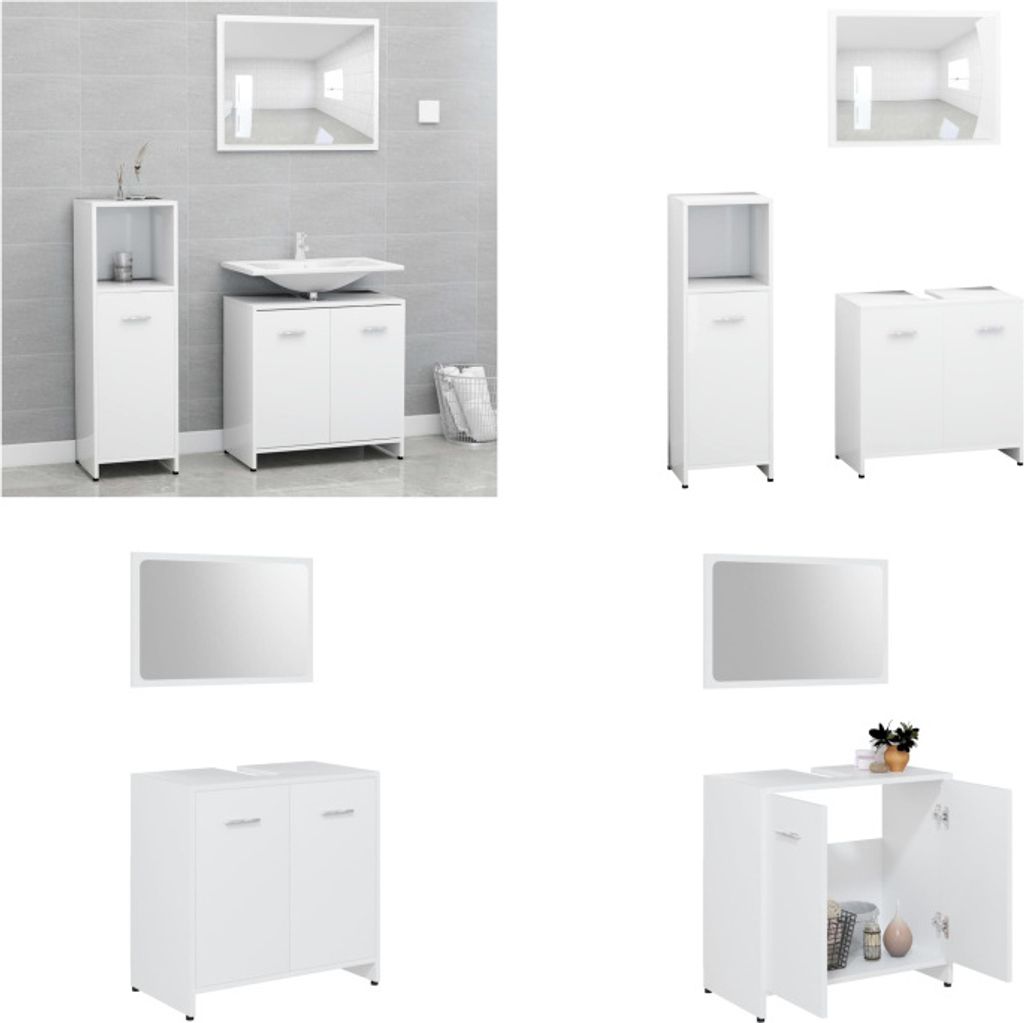 vidaXL 3 tlg. Badmöbel Set Weiß Holzwerkstoff - Badezimmermöbel-Set - Badezimmermöbel-Sets - Badezimmerschrank - Badezimmerschränke