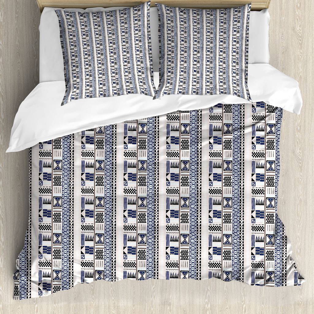 ABAKUHAUS Volk Bettbezug Set für Einzelbetten, Tribal Traditionelle Formen, Milbensicher Allergiker geeignet mit Kissenbezug, 200 cm x 200 cm - 80...