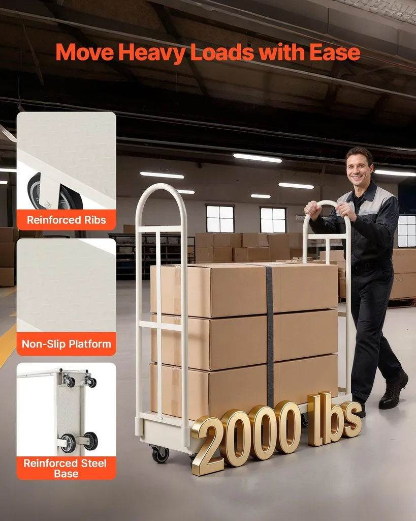 Chariot utilitaire robuste 907 kg - Structure acier et 6 roues pivots - 2