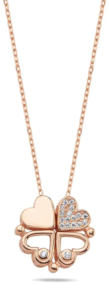 Collier trèfle magnétique en argent 925 et cœurs amovibles or rose