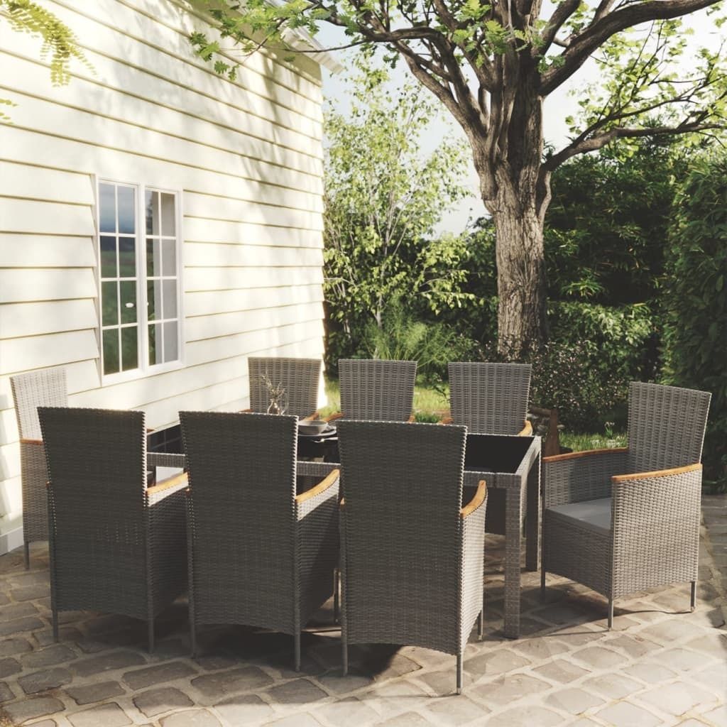 Maison Exclusive - 9-tlg. Garten-Essgruppe mit Kissen Poly Rattan Grau