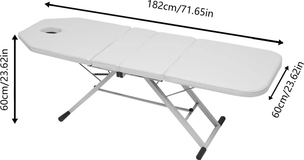 Table de massage réglable et pliable en blanc avec dossier inclinable 2D
