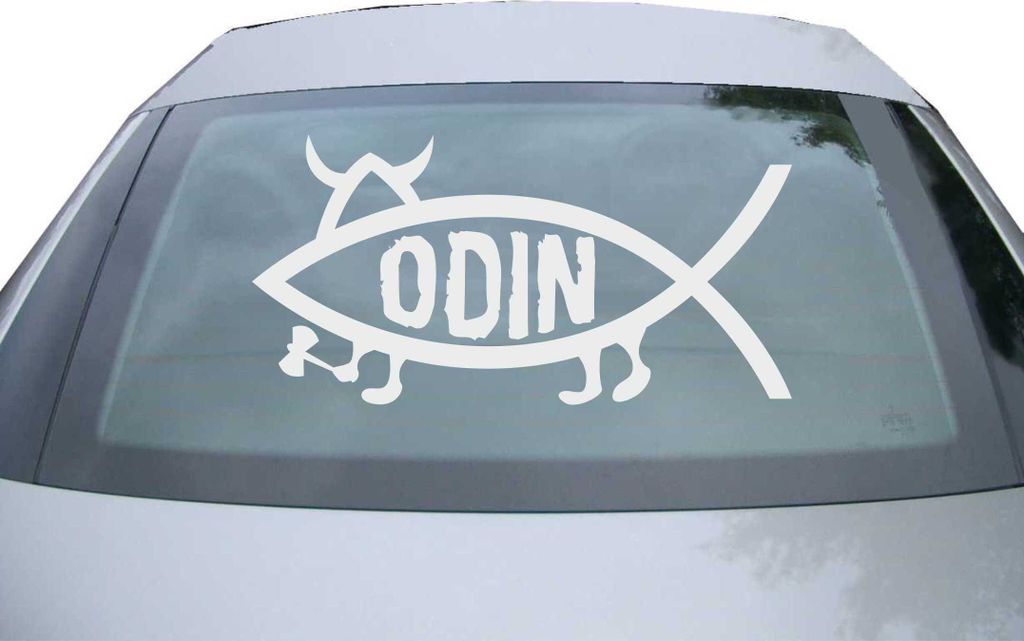 Indigos UG - Aufkleber Heckscheibe & Motorklappe DE2437 - silber - 600x300 mm - Odin Fisch - Auto Scheiben Fenster Heckklappe Tuning Racing JDM - D...