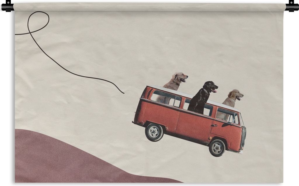 MuchoWow Wandteppich Wandbehang Hund - Retro - Bus 150x100 cm Tapisserie Dekoration Wandtuch - Waschbar - Tapisserien - Wand-Decke