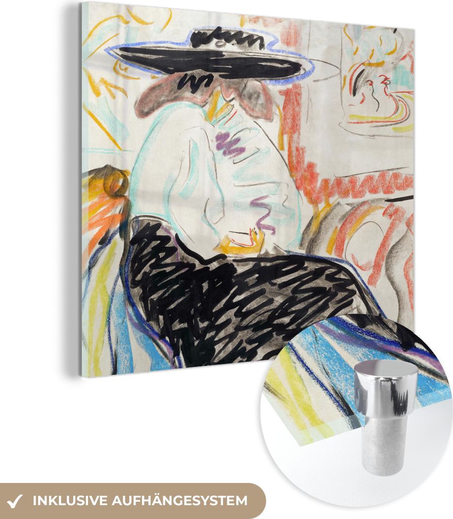 MuchoWow Glasbilder - Bilder auf Wandbild - Foto auf Glas Kunst - Frau - Abstrakt - Alte Meister 50x50 cm Wanddekoration aus Glas - Acrylglasbild -...