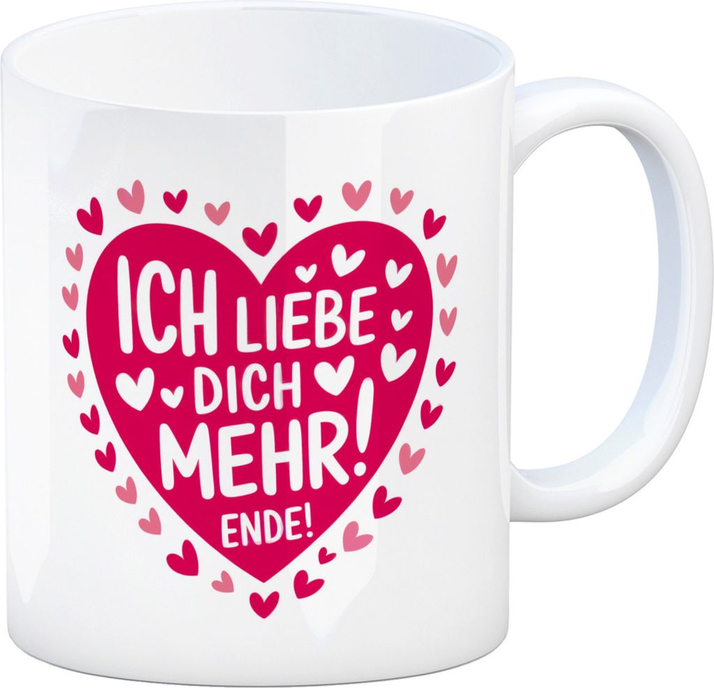 Rosa Herzen Kaffeebecher - Ich liebe dich mehr