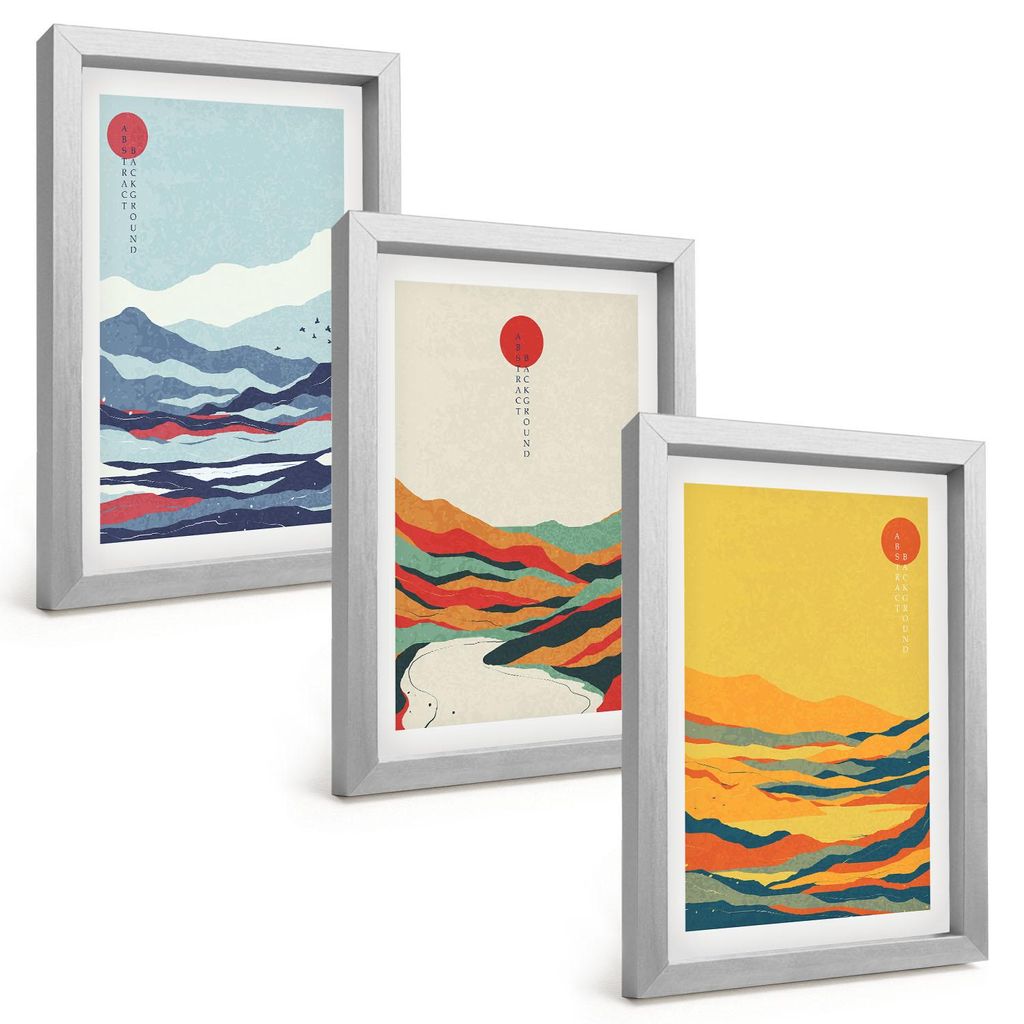 Bilder Set 3-teilig im silbergerahmten Rahmen – Wandbilder 3 Stück – gerahmte Poster für Wohnzimmer, Schlafzimmer und Flur – 20x30 cm – A...