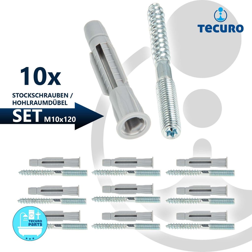 tecuro Stockschr. M 10 x 120mm, Stahl verzinkt mit Dübel 12,0 x 71mm - VPE 10 Stück