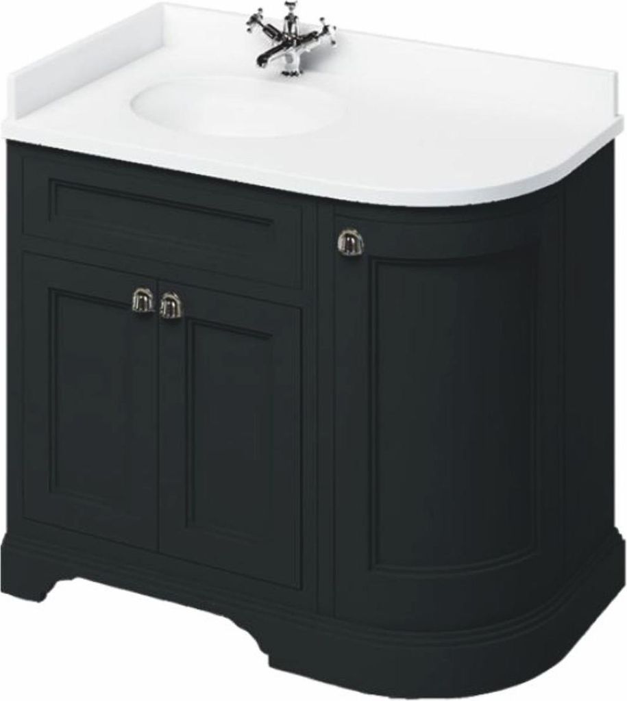 Casa Padrino Landhausstil Waschbeckenschrank mit Waschbecken Weiß / Matt Schwarz 98 cm