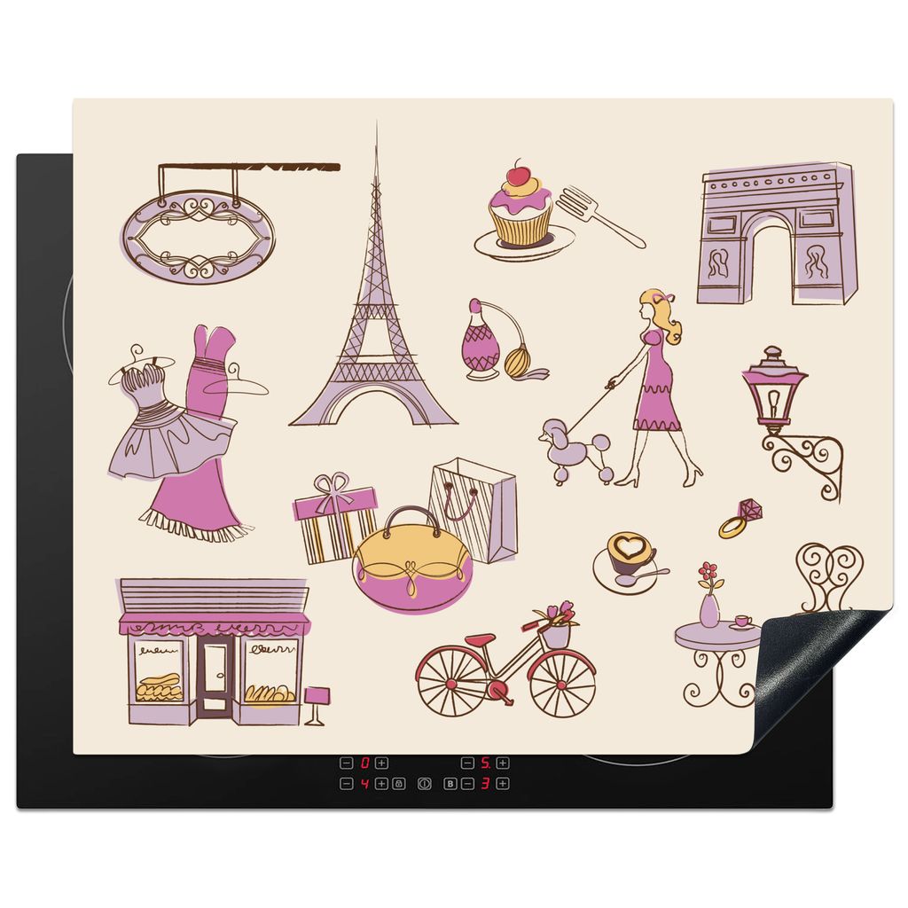 KitchenYeah Herdabdeckplatte Symbole - Paris - Frankreich , 65x52cm, Küche Deko, Glaskeramikkochfeld Herdabdeckung, Abdeckplatte fùr Kochfeld
