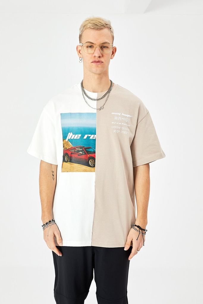 Herren T-Shirt Oversize Fit Baumwolle mit 320gsm Baumwolle Car Auto Shirt (L) Weiß