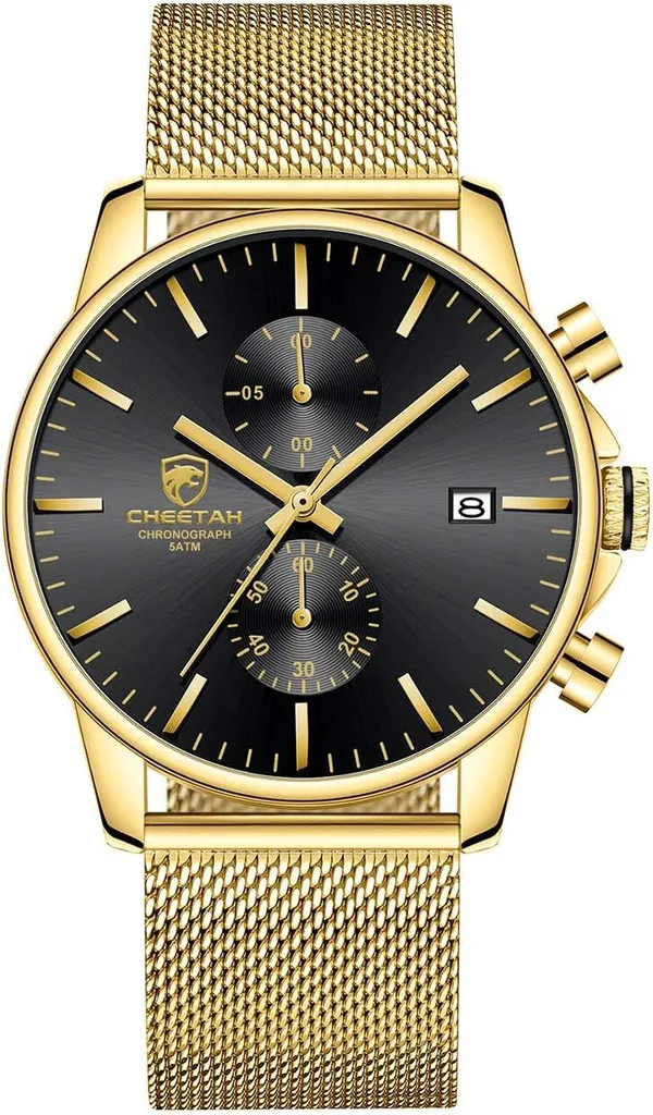 Orologio Elegante Nero con Cronografo - Acciaio Inox Maglia Milanese