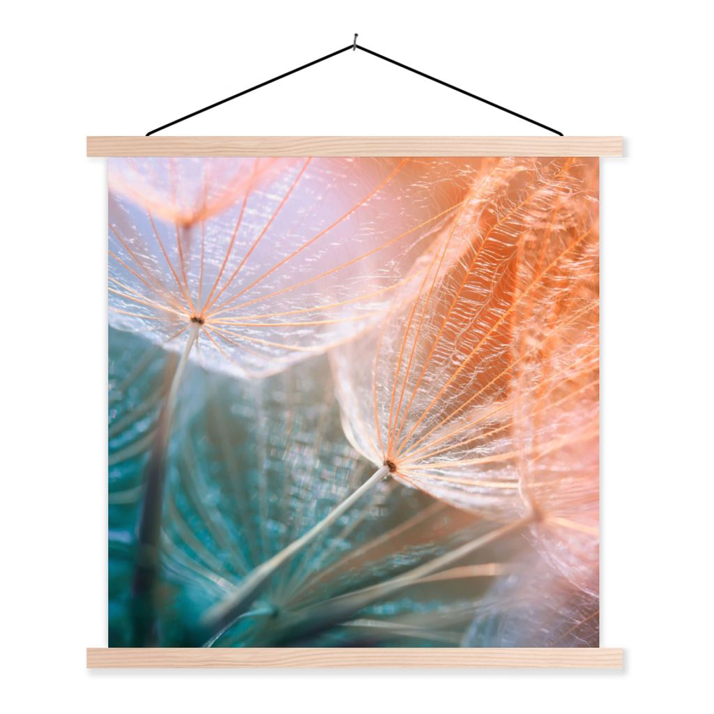 MuchoWow Textilposter Blume - Löwenzahn - Pflanze 60x60 cm mit holzfarbenen Rahmen - Wanddekoration