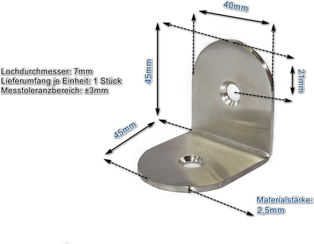 Edelstahl Winkel 45x45x40mm rund Lochwinkel Montagewinkel Verbinder