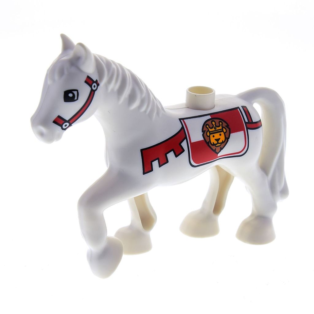 1x Lego Duplo Tier Pferd weiß Stute Hengst Geschirr rot Produktbild 