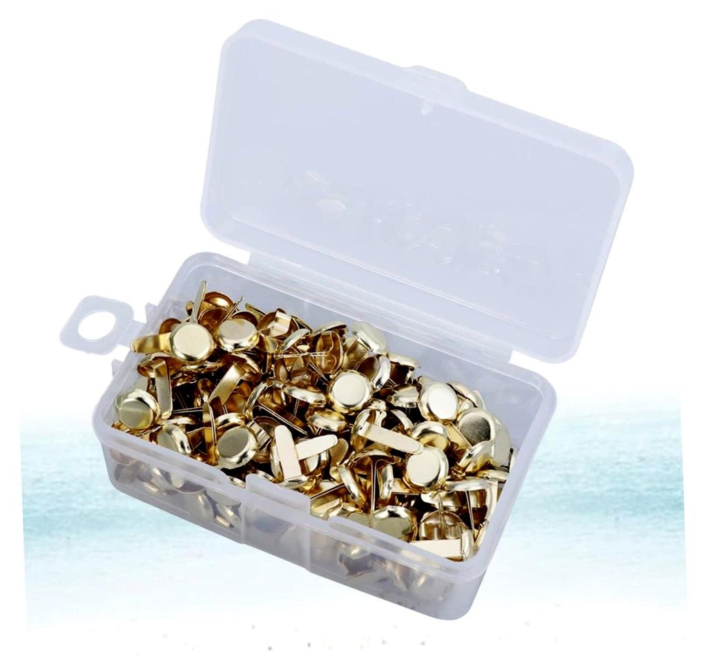 200 Stück Metall Brads Papierklammern Gold mit Box Wasserfest Rostfrei für Scrapbooking und Basteln