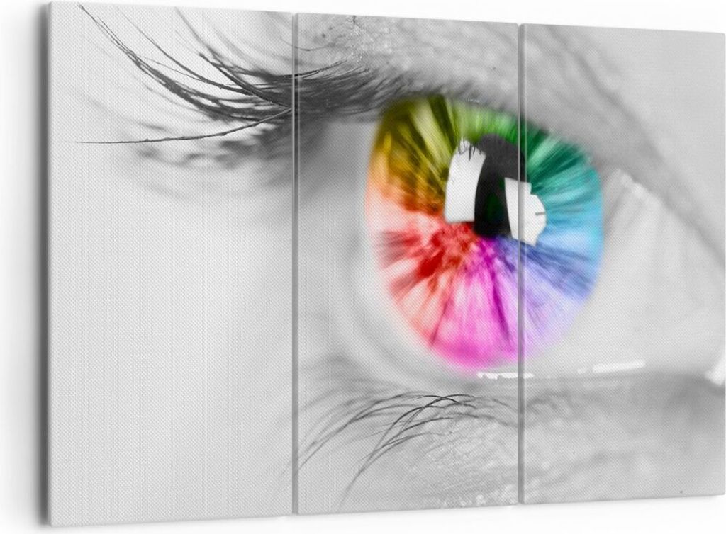Bild auf Leinwand - Leinwandbild - Auge Regenbogen Wimper Grafik - 165x110cm - Wand Bild - Wanddeko - Leinwanddruck - Bilder - Kunstdruck - Leinwan...