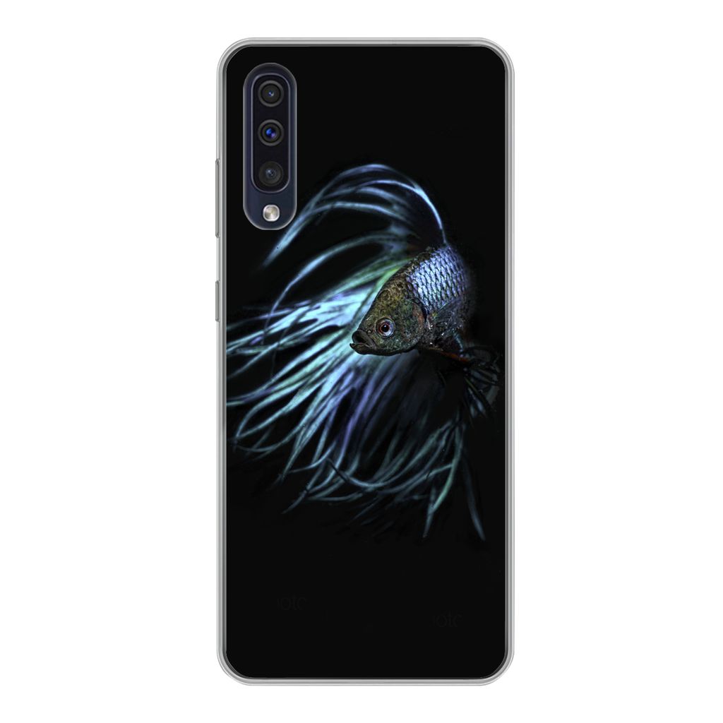 MuchoWow Handyhülle Schutzhülle Hülle für Samsung Galaxy A30s Fisch - Schwanz - Schwarz Silikon Softcase Handy Hülle - Karteninhaber