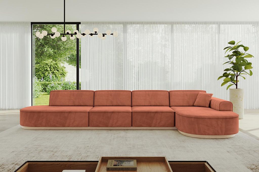 ALTDECOR Ecksofa in L-Form MARI-L3-v1 - 413x171x83 cm Apricot - Corner Sofa Bett Eckcouch Couch Wohnlandschaft Cauchsofa