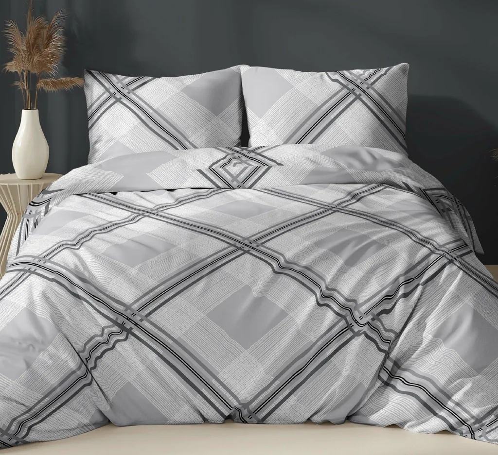 Housse de couette 140x200 gris écossais KARO Satin 5068 C avec zip