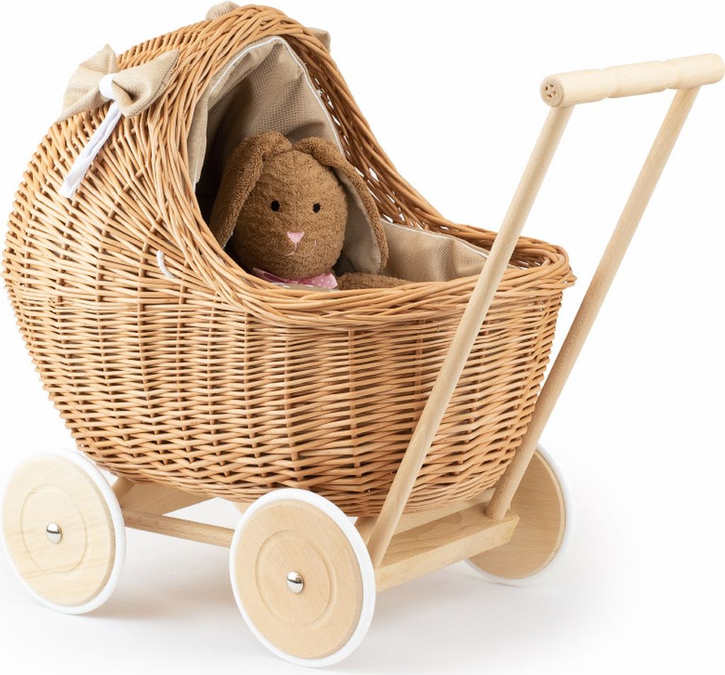 JIPRO Puppenwagen aus Weide geflecht Lili I. - B 46x T 33 x H 30/45(cm)