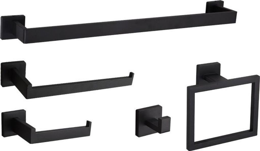 INF Badezimmer Hängeregal Set Quadratisch Gebohrt Fünf-teilig 40CM Schwarz