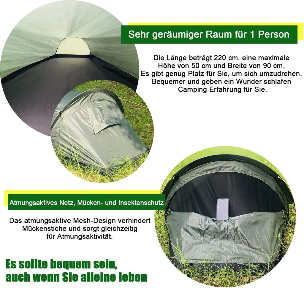 1-Person Zelt, Tragbares Persönliches Wanderzelt, Produktbild 4