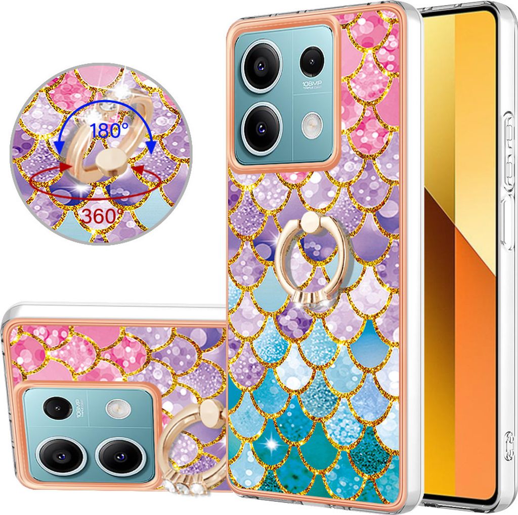 Hülle für Xiaomi Redmi Note 13 5G Muster TPU Silikon Stoßdämpfer Bumper Schutzhülle mit Ring Ständer Bunt