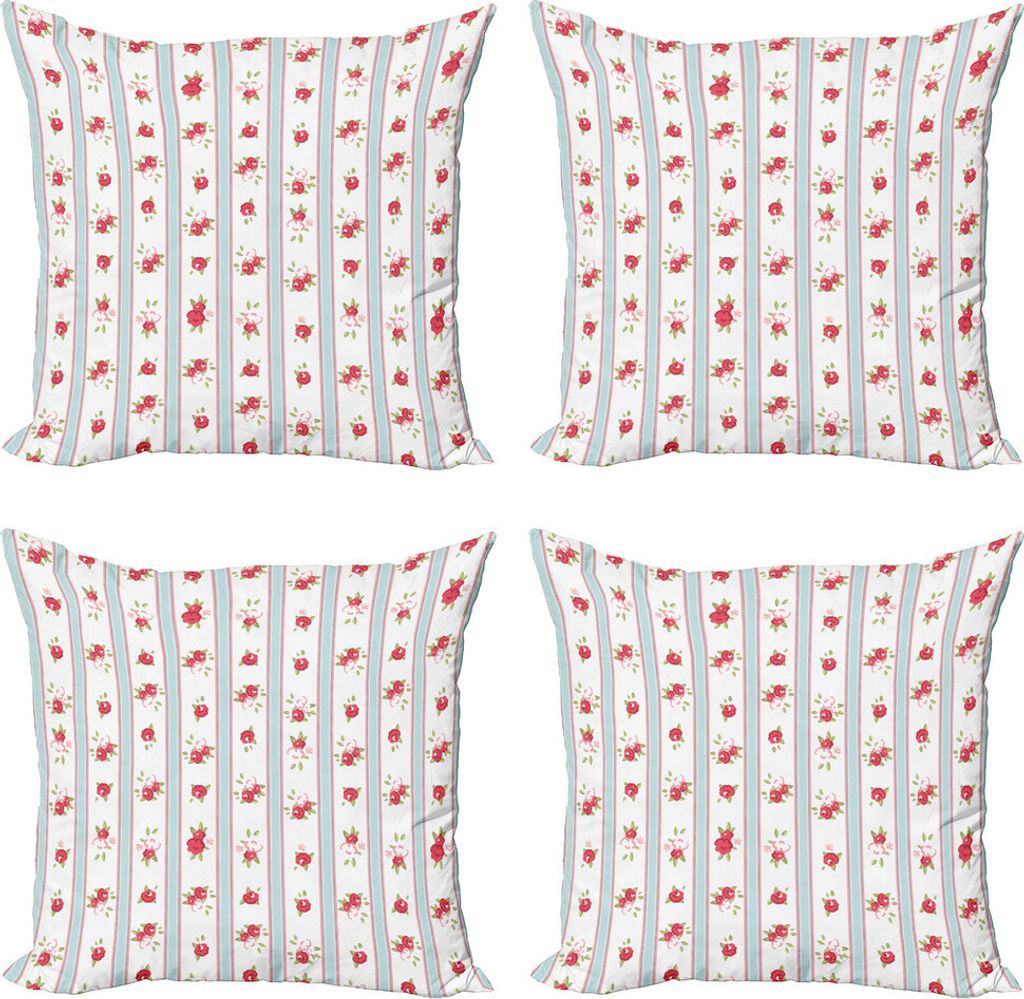 ABAKUHAUS Shabby Flora Kissenbezug Set (4 Stück), Rose Blooms, Moderner Doppelseitiger Digitaldruck, 40 cm x 40 cm, Dunkle Coral Baby Blue