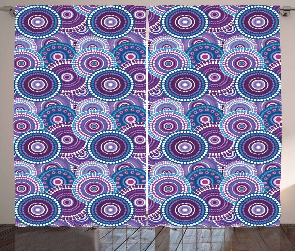 ABAKUHAUS Lila Rustikaler Gardine, Circular-Punkt-Muster, Schlafzimmer Kräuselband Vorhang mit Schlaufen und Haken, 280 x 245 cm, Mehrfarbig