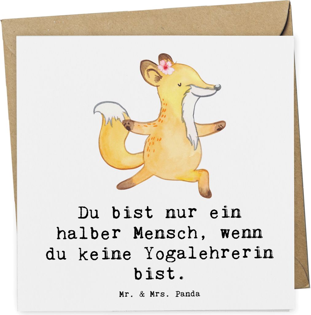 Mr. & Mrs. Panda Grußkarte Yogalehrerin Herz - Weiß - Geschenk, Glückwunschkarte, Klappkarte, doppelkarte, anlasskarte, faltkarte