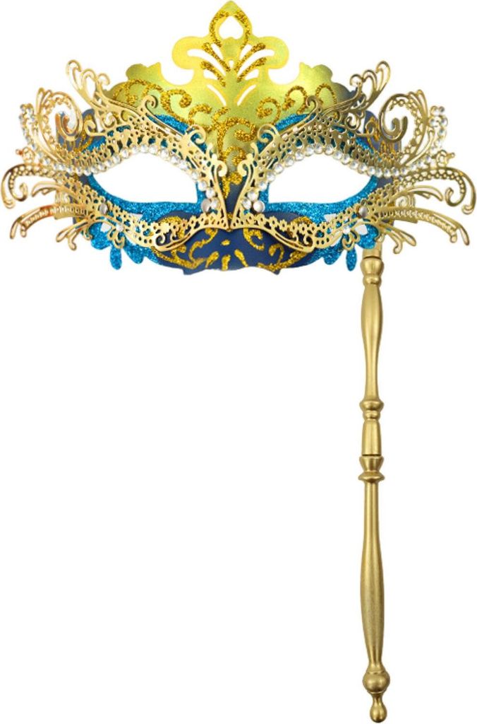 Ausgefallene Partymaske, Metallmaske mit Handstab, venezianische Halbmaske mit Strasssteinen für Damen und Herren, Abschlussball, Karnevalsmaskerade