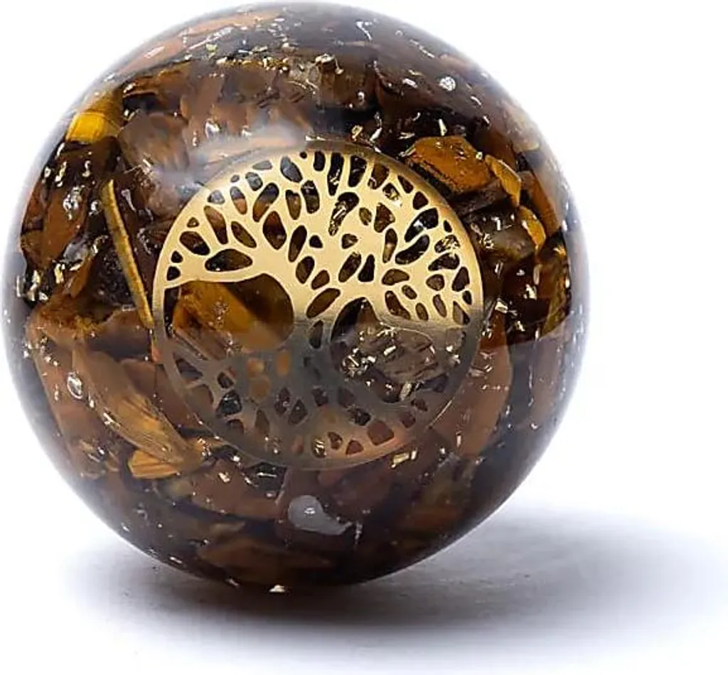 Orgonite de Méditation Oeil de Tigre - Sphère Arbre de Vie Harmonisante