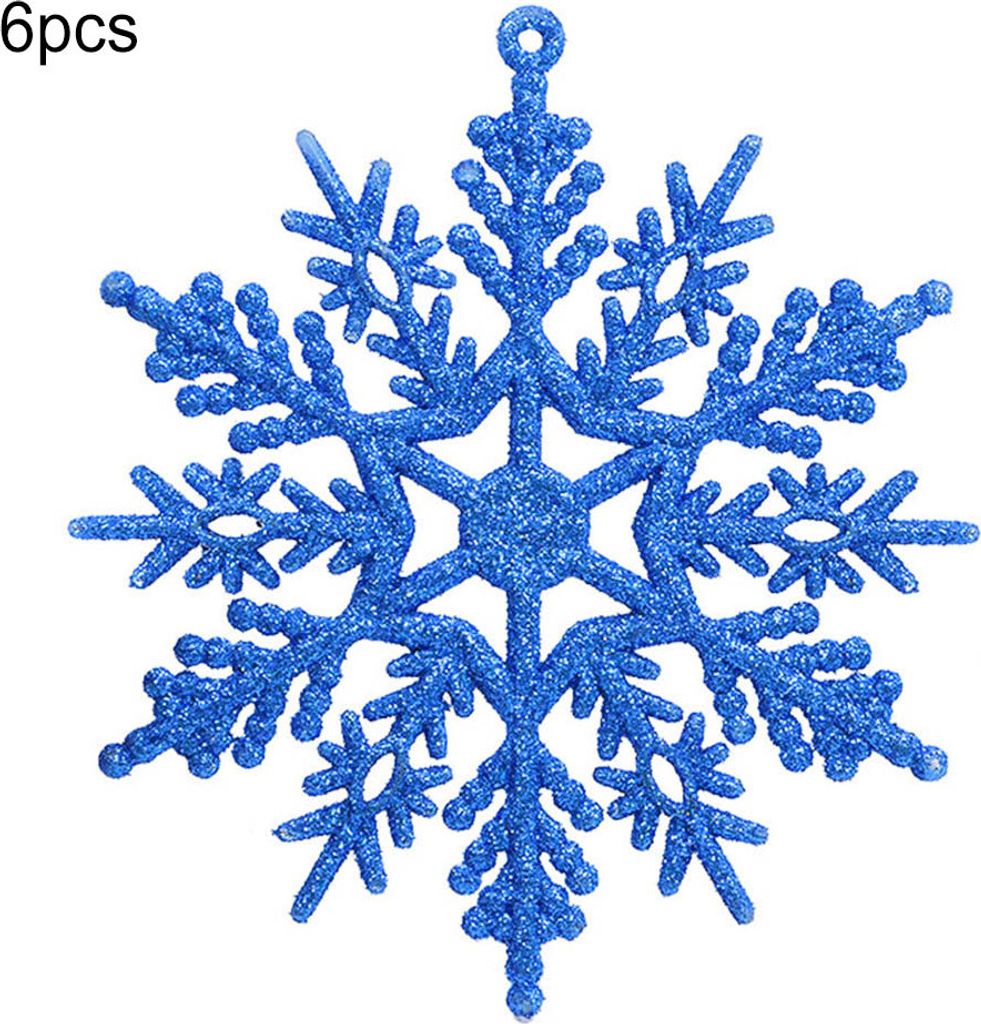 6pcs 10 cm DIY Künstliche Glitzer Schneeflockenhänge -Ornamente Weihnachtsbaumdekoration-Saphirblau