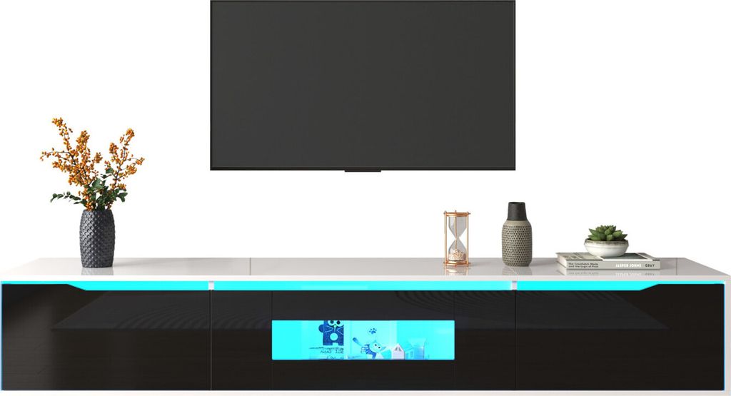 TV-Schrank, Hochglanz-TV-Schrank, farblich passend zu Schwarz und Weiß, mit farbwechselnder LED-Beleuchtung