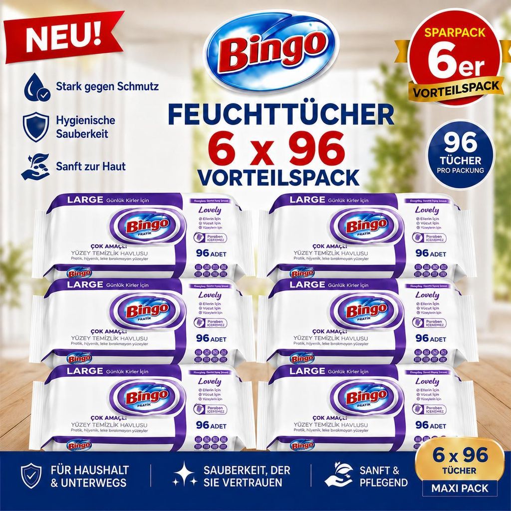 Bingo vlhčené ubrousky s vůní levandule, 6 x 96 kusů – Obrázek produktu 