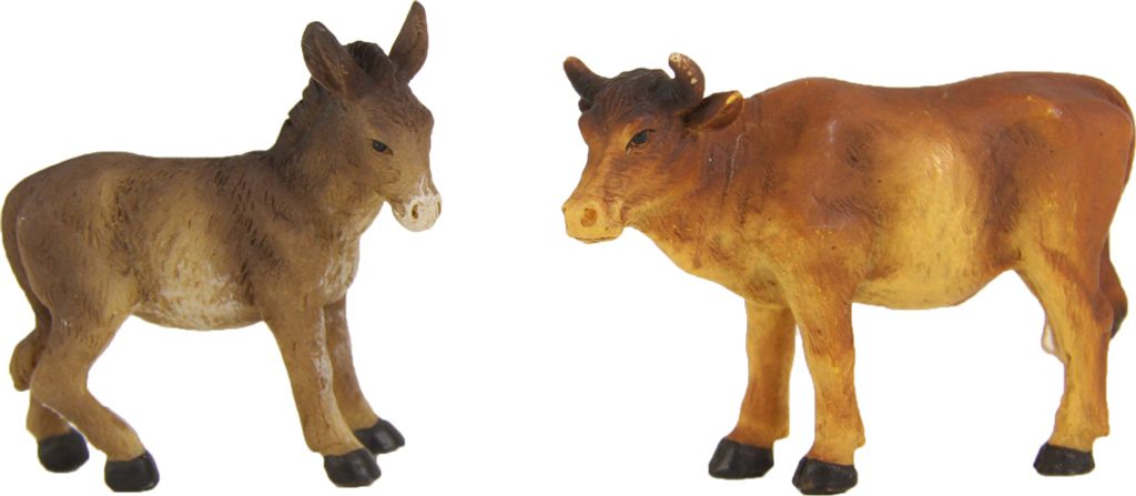2x FADEDA Ochs und Esel stehend / Höhe:7 cm / handbemalt / detailgetreue Krippen Figuren - Weihnachten Tisch Dekoration Krippe Zubehör