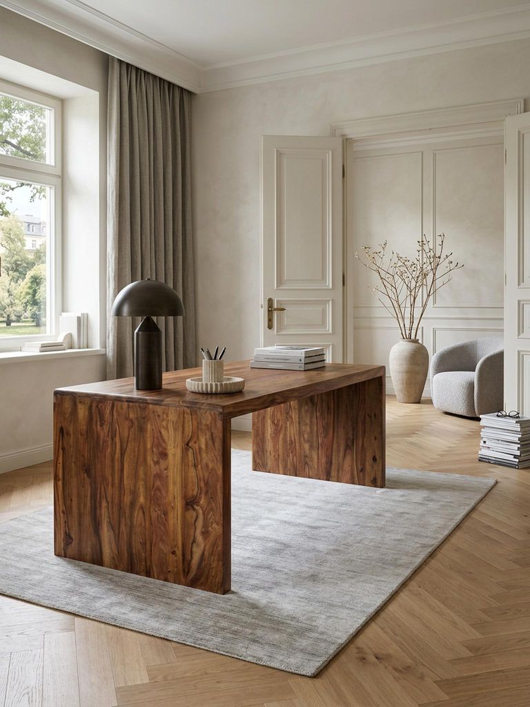 Schreibtisch BOHA Massiv-Holz Sheesham Computertisch 200 cm breit Echtholz Design Ablage Büro-Tisch Landhaus-Stil