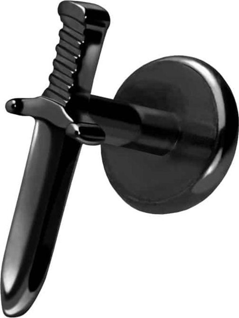 Ohrpiercing, Nasenpiercing Titan Labret mit Push Fit SCHWERT Schwarz Stablänge: 5mm | Stabstärke: 1mm