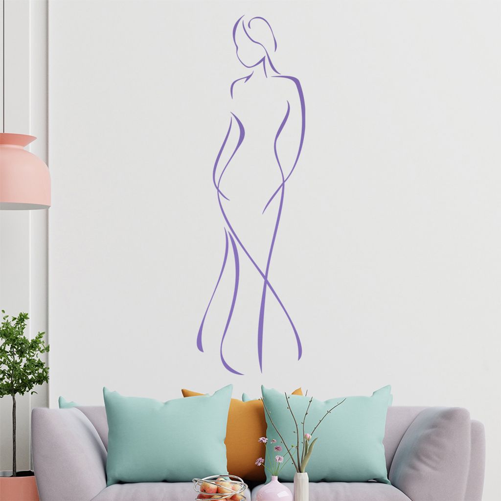 Dame im Kleid - Linien Wandtattoo in 6 Größen - Wandaufkleber Wall Sticker - Dekoration, Küche, Wohnzimmer, Schlafzimmer, Badezimmer