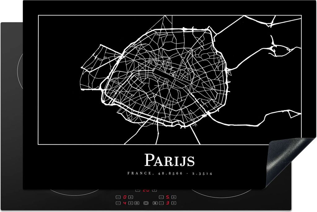 KitchenYeah Herdabdeckplatte Paris - Karte - Stadtplan , 80x52cm, Küche Deko, Glaskeramikfeld Herdabdeckung, Abdeckplatte fùr Kochfeld