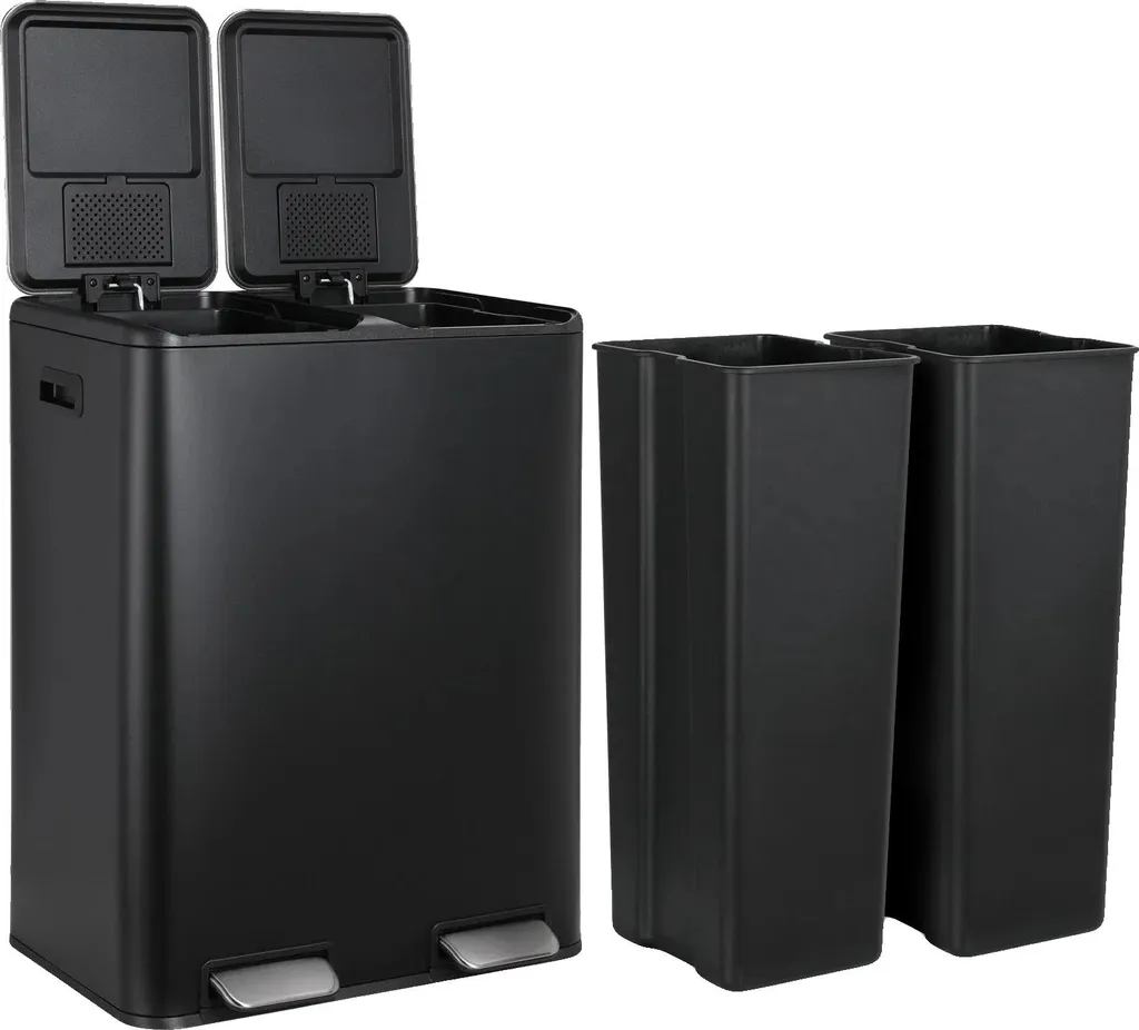 Poubelle double compartiment 60L noir design épuré pour tri sélectif