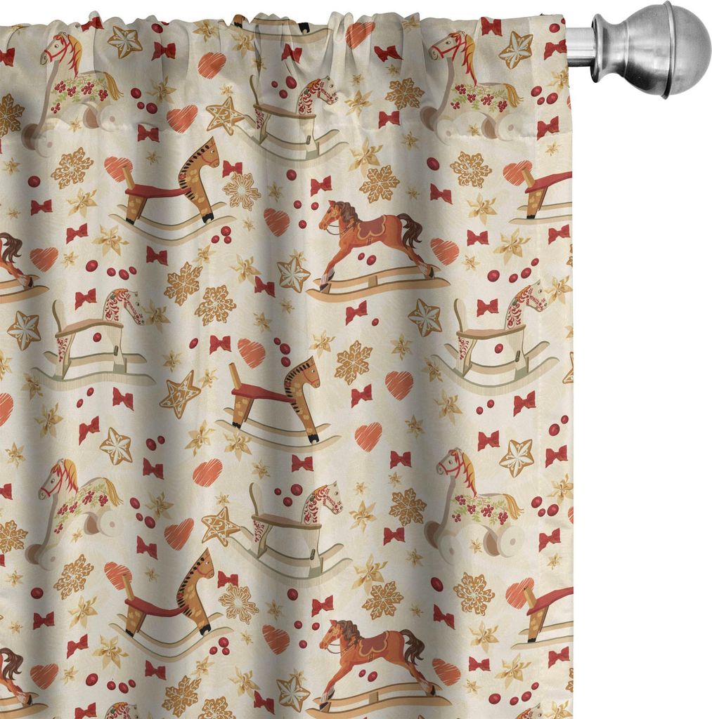 ABAKUHAUS Spielzeug-Pferd Vorhänge, Gardinen, Vintage Schaukelpferd Spielzeug mit Stern und Fliege Grunge Elements Christmas Theme, 2 Stück 75 x ...