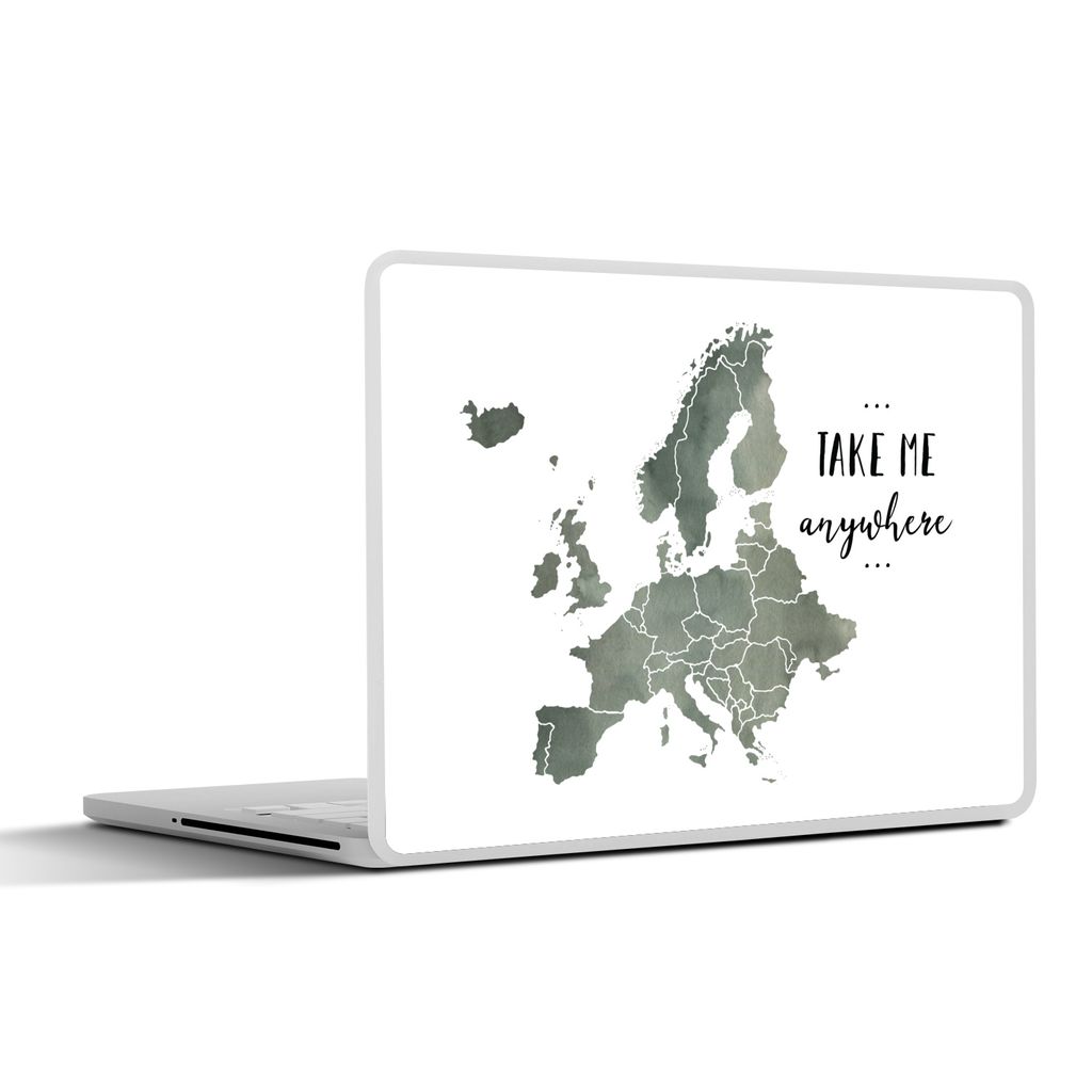 MuchoWow Laptop Aufkleber Sticker Cover Karte von Europa - Grau - Zitat 32.5x23.5 cm - Sticker für Laptop - Selbstklebend