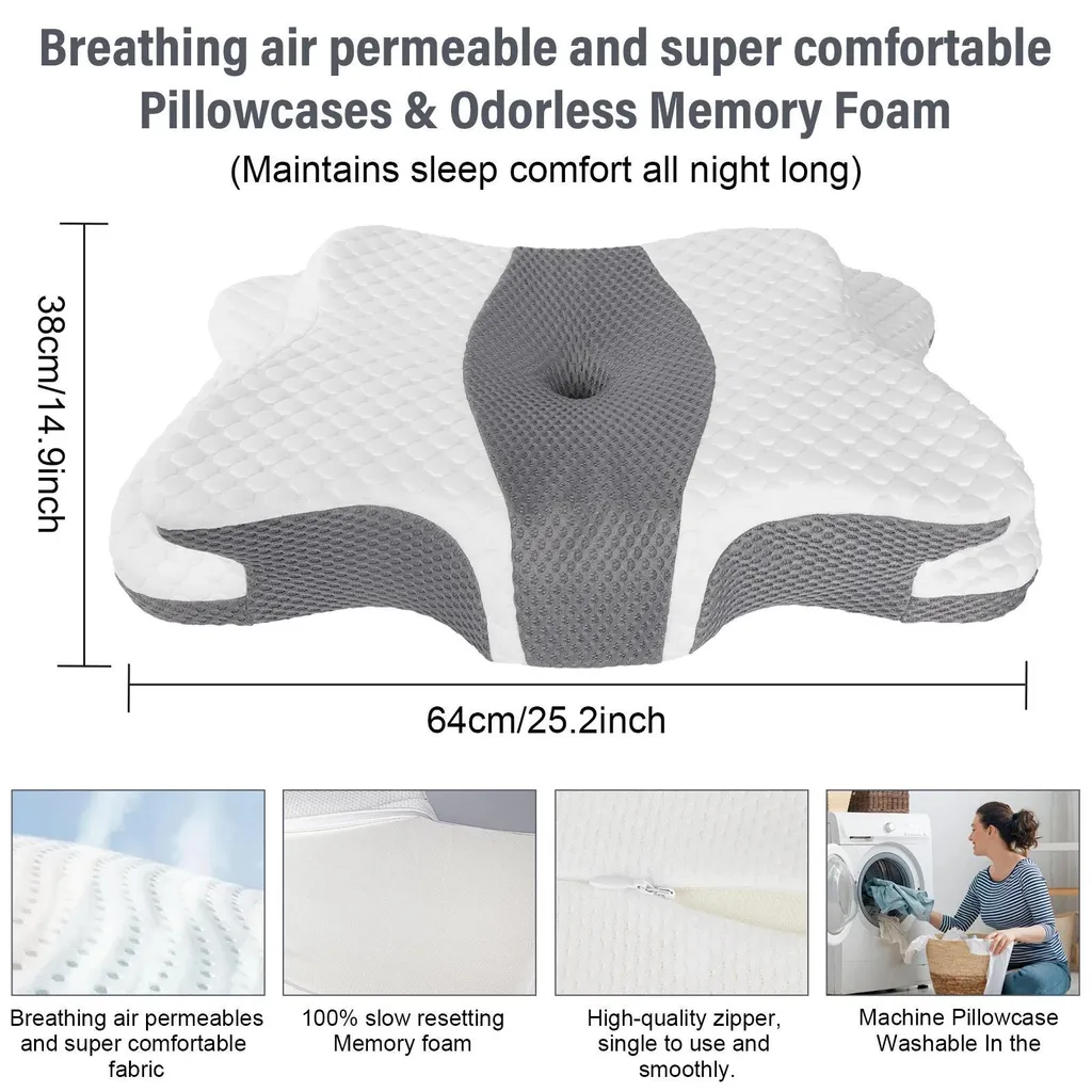 Coussin de nuque pour bureau et relaxation, design ergonomique gris