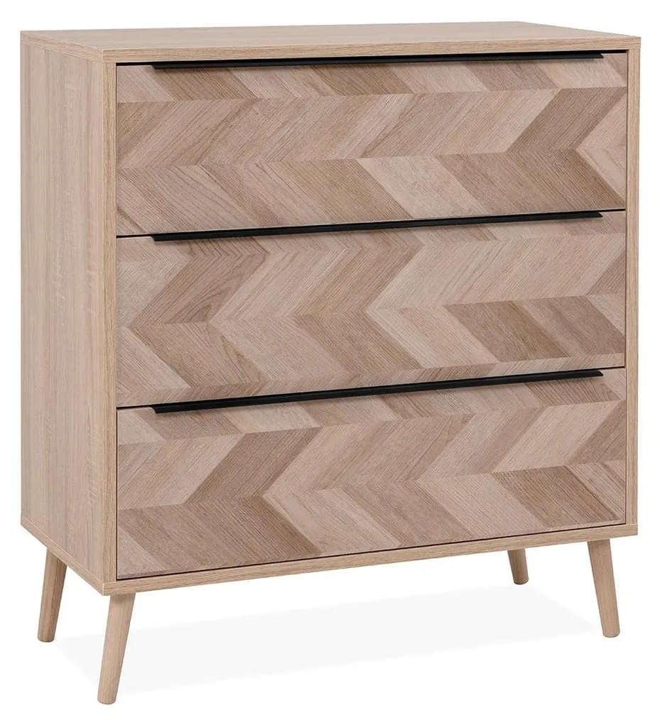 Commode de chambre 3 tiroirs TORUN L80 cm Décor Bois et Motif Chevrons - 3
