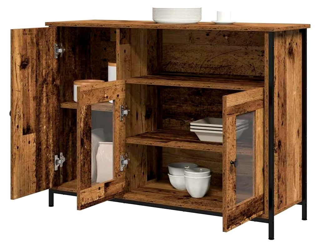 Rustikales Sideboard mit Glastüren für das Esszimmer aus Holzwerkstoff, viel Stauraum, Buffet im antiken Look, rechteckige moderne Einheiten, Inn...