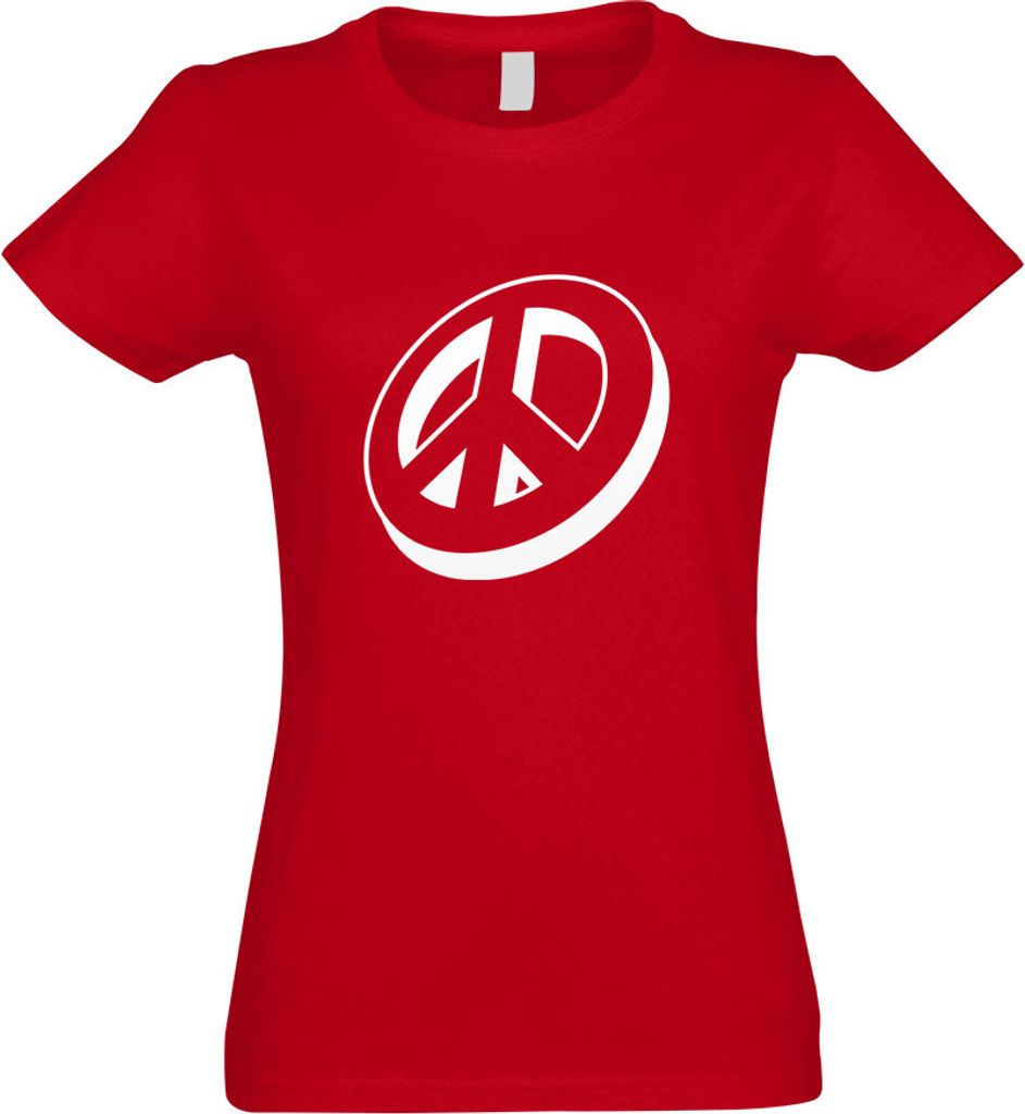Kiwistar - T-Shirt tailliert - Damen - rot - Peacezeichen - Friedenszeichen - mit Motiv Bedruckt - Funshirt Design - Sport - Freizeit - Damen - XXL