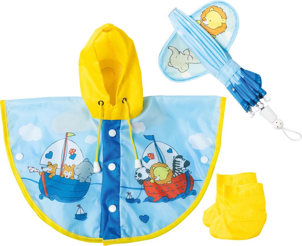 Puppen-Regencape mit Schirm + Stiefel 28-35cm