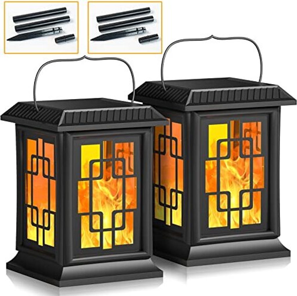 Solar Lantern Outdoor große LED-Leuchten Zwei funktionierende Modi Flackerner Flammeneffekt / warmes Licht IP65-Dekoration (2-Pack)